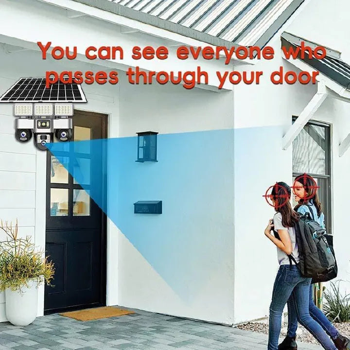 V380 Pro 4G Solar Security Camera, Triple PTZ Lens System, 360° Rotation, Night Vision, 4K Resolution, IP66 Waterproof, Mobile App Control