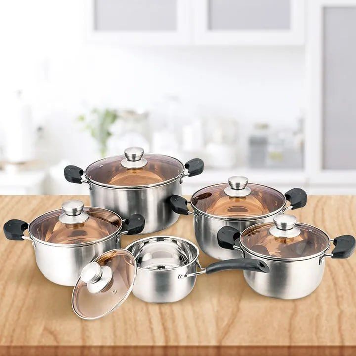 10-PCS Stainless steel Pots Non Stick Sufuria Cookware Set Cooking Pots Sufuria 5pcs pots + 5pcs lids