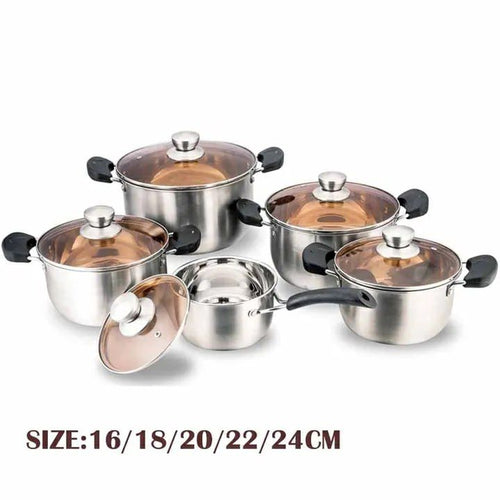 10-PCS Stainless steel Pots Non Stick Sufuria Cookware Set Cooking Pots Sufuria 5pcs pots + 5pcs lids