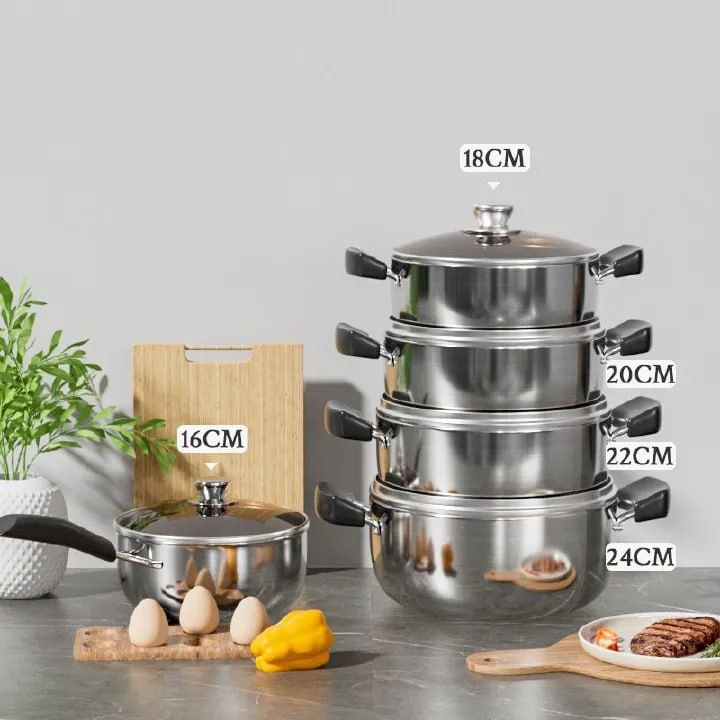 10-PCS Stainless steel Pots Non Stick Sufuria Cookware Set Cooking Pots Sufuria 5pcs pots + 5pcs lids