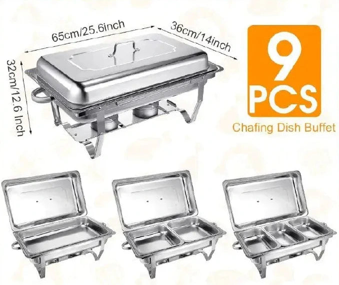 3PC Set - 9 Litres Durable Signature Heavy duty chaffing dishes  (Single + Double + Tripple Compartments)