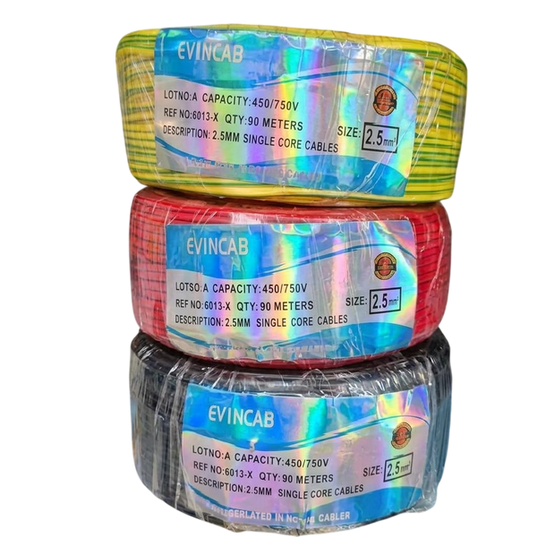Evincab Copper 2.5mm Single Core Copper Electric Wire Cable 1 Roll - 90Mtrs