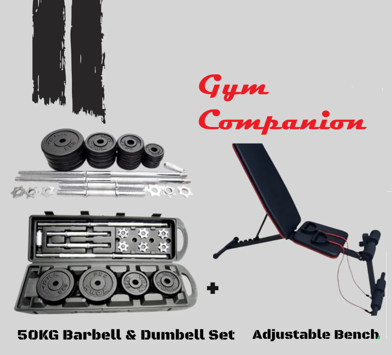 50KG Barbell & Dumbbell Set + Adjustable Weight Bench