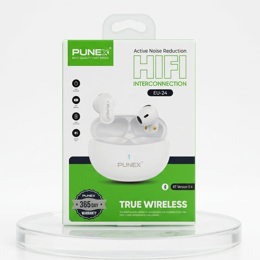 Punex EU-24 True Wireless Earbuds with Active Noise Reduction & HiFi Interconnection (White)