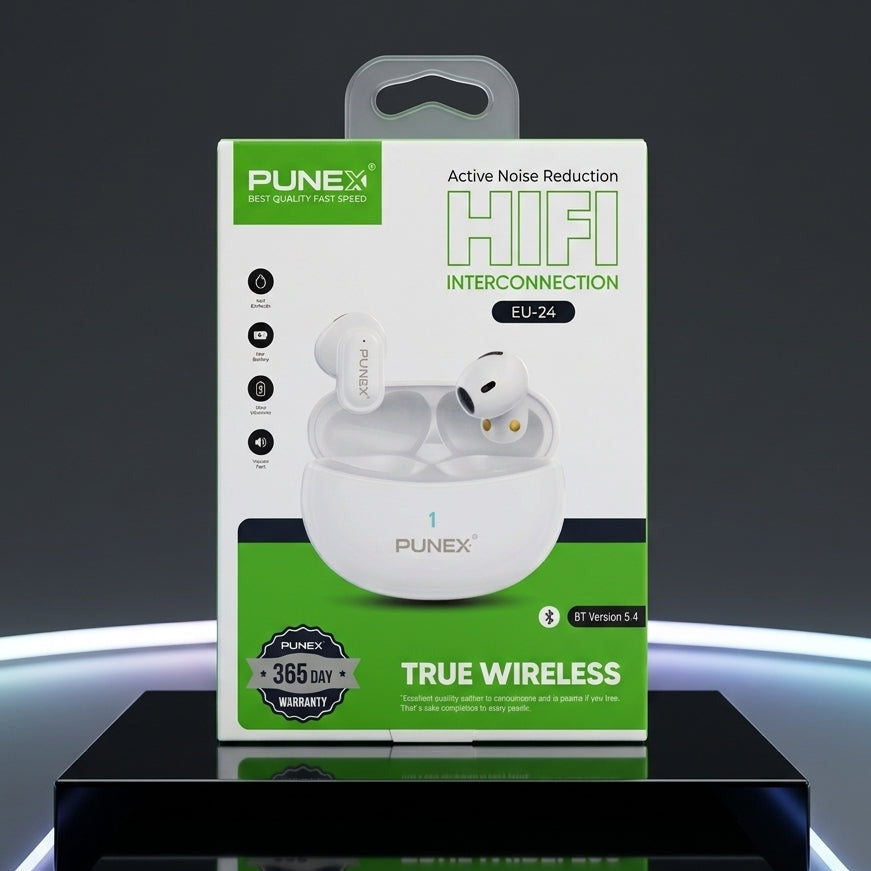 Punex EU-24 True Wireless Earbuds with Active Noise Reduction & HiFi Interconnection (White)
