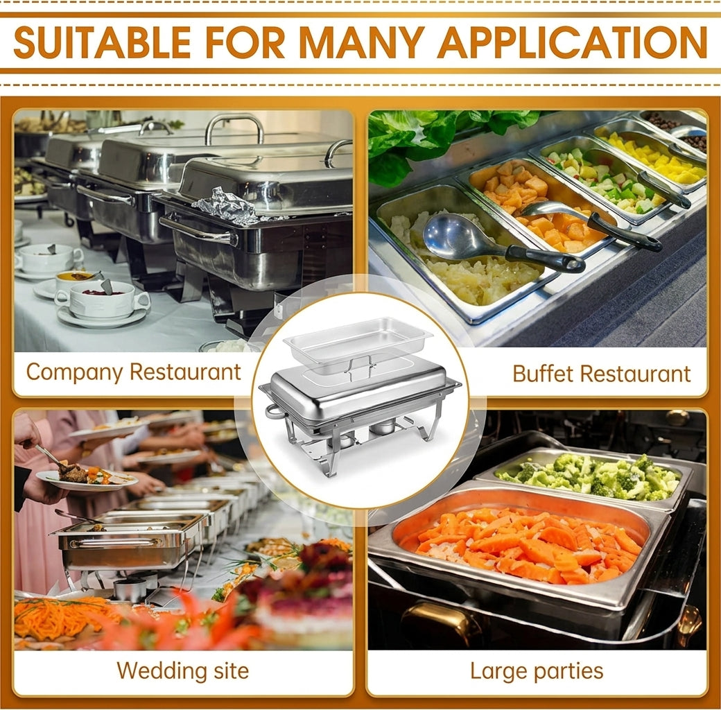 3PC Set - 9 Litres Durable Signature Heavy duty chaffing dishes  (Single + Double + Tripple Compartments)