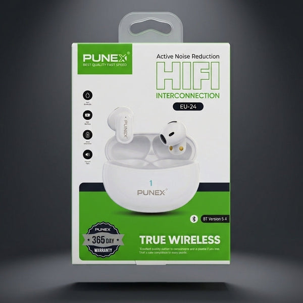 Punex EU-24 True Wireless Earbuds with Active Noise Reduction & HiFi Interconnection (White)