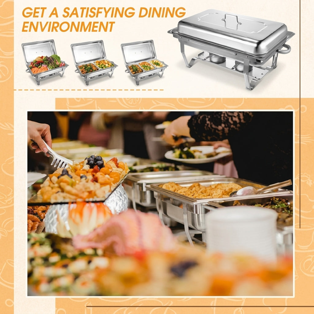 3PC Set - 9 Litres Durable Signature Heavy duty chaffing dishes  (Single + Double + Tripple Compartments)