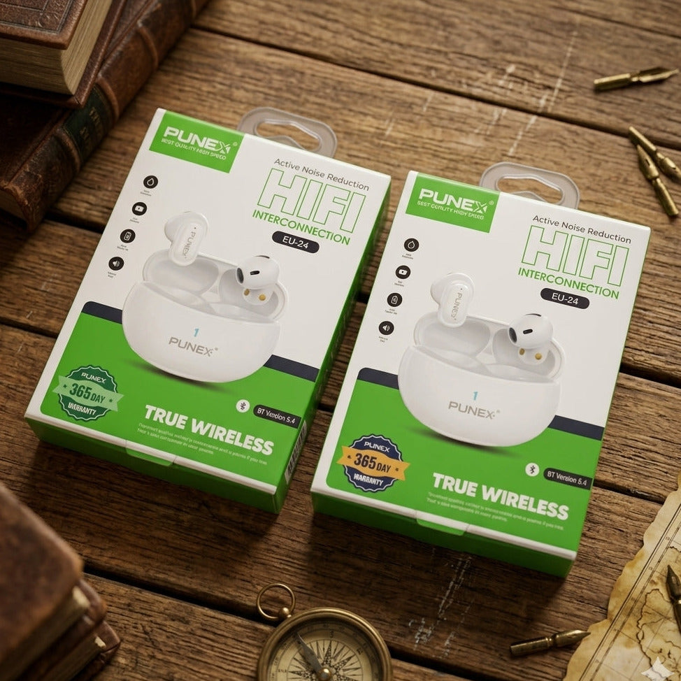 Punex EU-24 True Wireless Earbuds with Active Noise Reduction & HiFi Interconnection (White)