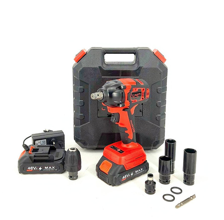 Lac wrench-kit 48v Cordless impact rechargeable electric drill gun with 2 batteries charger and carry case