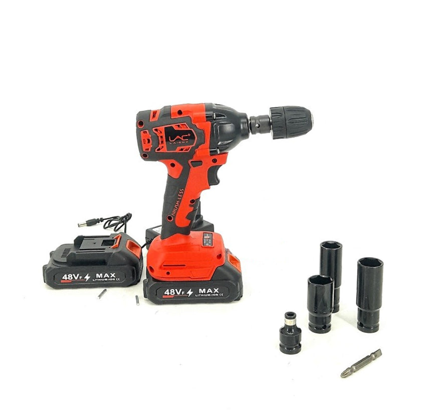 Lac wrench-kit 48v Cordless impact rechargeable electric drill gun with 2 batteries charger and carry case