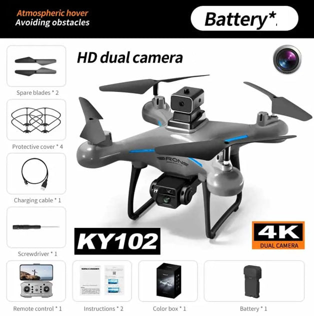 K102 Mini RC Drone, Portable Quadcopter With 4K HD Dual Camera, 360 Degree Flips, Gesture Photography, Intelligent 4 Way Obstacle Avoidance
